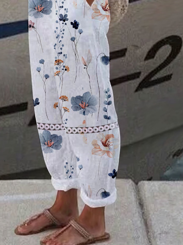 Pantalons Décontracté Floral Toutes Les Saisons Dentelle Bande Élastique Standard Long Régulier FF pour Femmes
