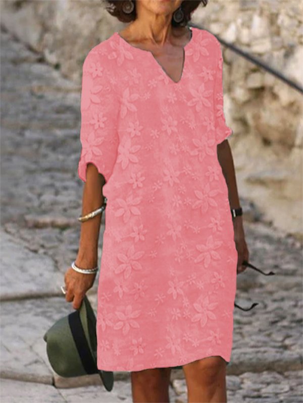 Robes Femmes Plain Été en Lin Col V Aucune élasticité Coupe Régulière Coton Et Lin Jupe Régulier