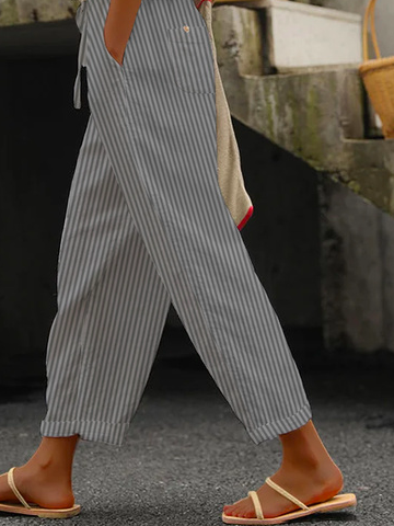 Pantalons Femmes Rayé Décontracté Toutes Les Saisons Coton Naturel Ample Pantalon navet Long Régulier
