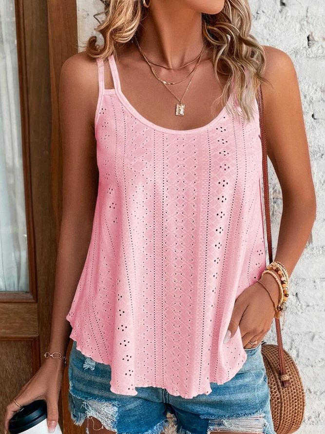 Camisole Décontracté Plain Été à Bretelles à Haute Élasticité Quotidien Dentelle Trapèze Régulier pour Femmes