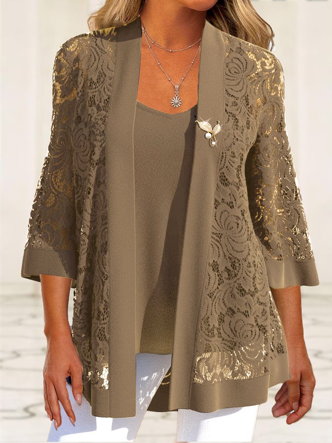 Deux Pièces Ensembles Femmes Décontracté Plain Printemps / Automne Polyester Naturel Aucune élasticité Quotidien Ample Manteau avec cami