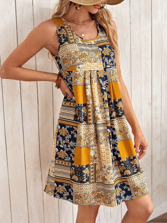 Robes Femmes Décontracté Ethnique Été Polyester Léger Ample Court Sans Manches