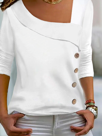 Chemises Femmes Décontracté Plain Printemps / Automne Boutonné Micro-élasticité Quotidien Jersey Liste préférée Droit