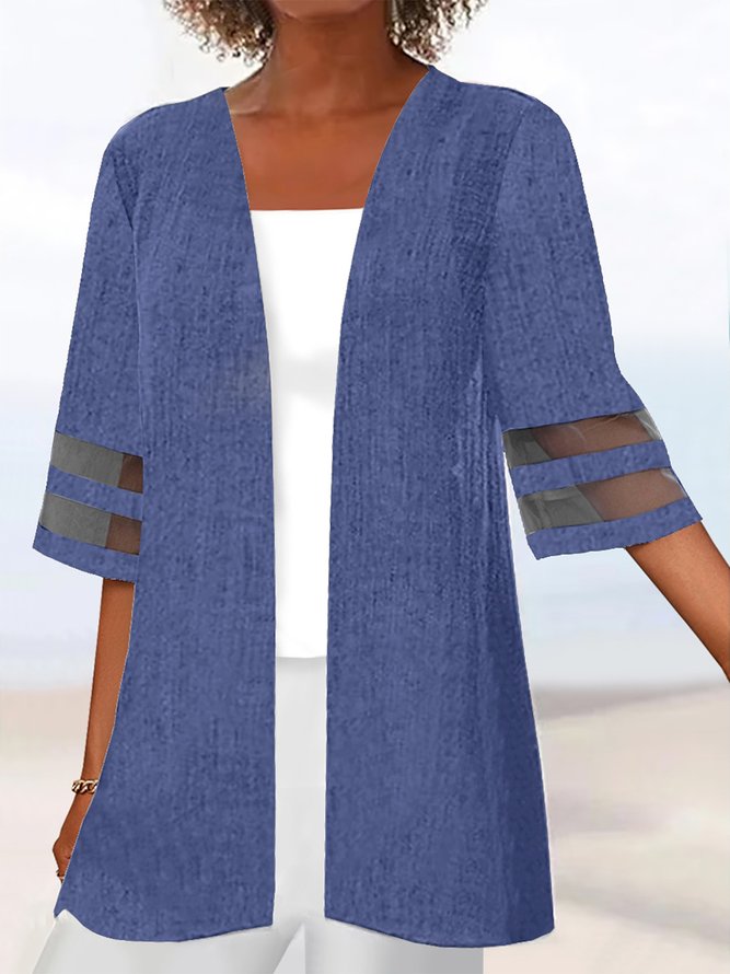 Kimono Décontracté Plain Printemps / Automne Ample Cache-cœur Mi-long Chemise Régulier T.-N.-L. pour Femmes
