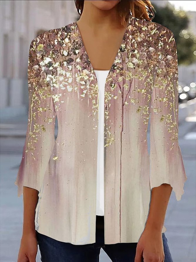 Kimono Décontracté Abstrait Printemps / Automne Ample Jersey Droit Régulier Col de Chemise AA pour Femmes