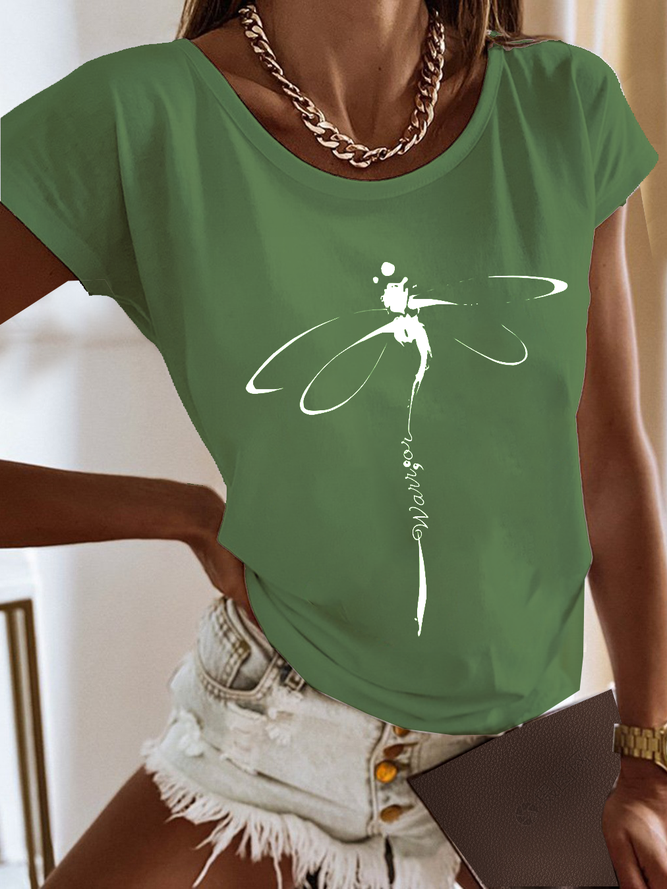 T-shirts Femmes Décontracté Été Libellule Quotidien Ample Jersey Régulier Droit Régulier