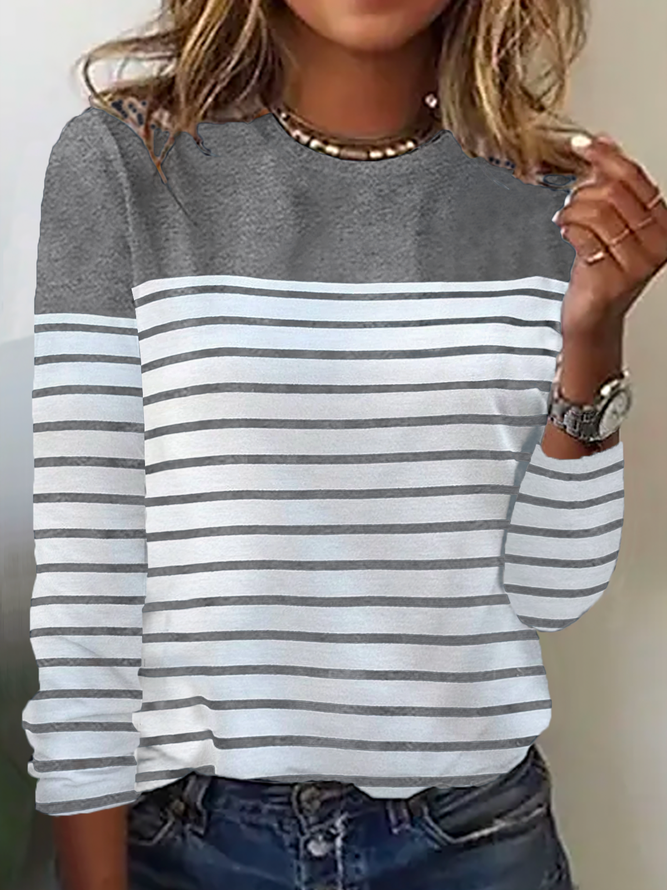 T-shirts Rayé Décontracté Printemps / Automne Quotidien Jersey Standard Col Rond Régulier DL pour Femmes