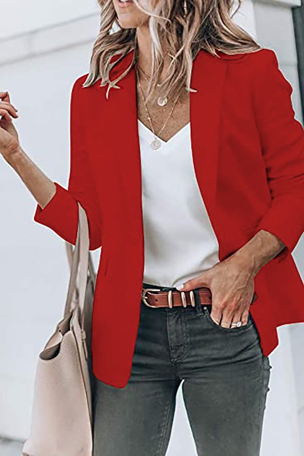 Blazers Décontracté Plain Printemps / Automne Coupe Régulière Manches Longues Col Châle Régulier Régulier CE pour Femmes