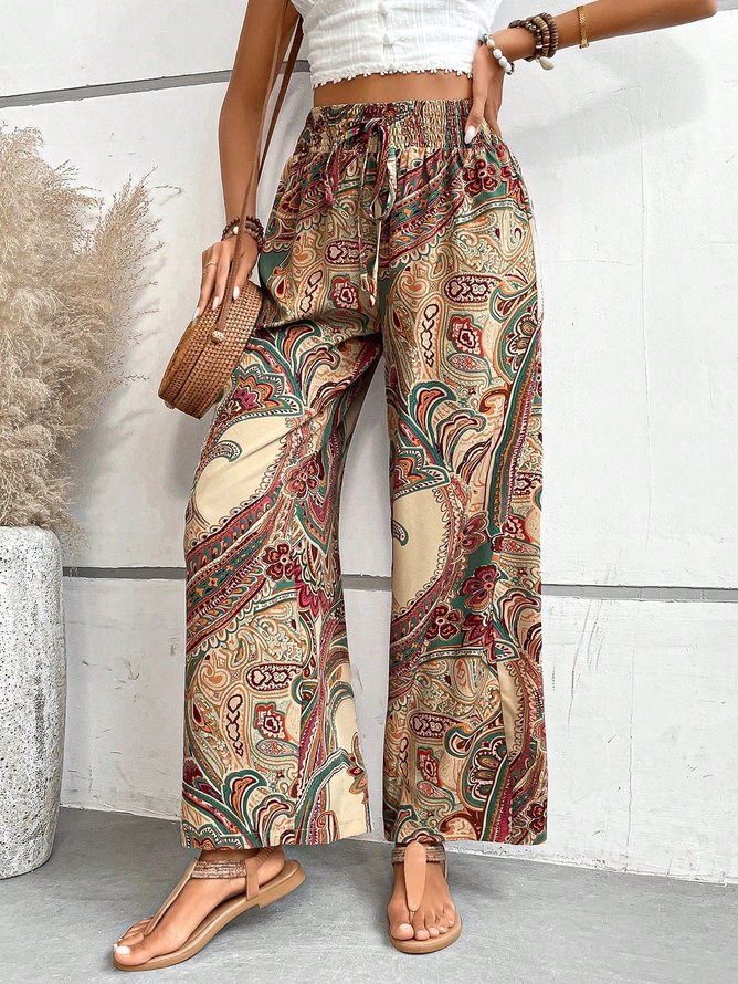 Pantalons Femmes Décontracté Ethnique Toutes Les Saisons Polyester Naturel Aucune élasticité Quotidien Bande Élastique Pantalon droit