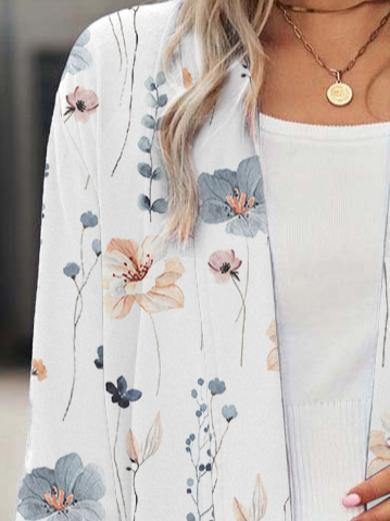 Kimono Femmes Décontracté Floral Printemps / Automne Tricoté Micro-élasticité Quotidien Ample à Col Revers Régulier