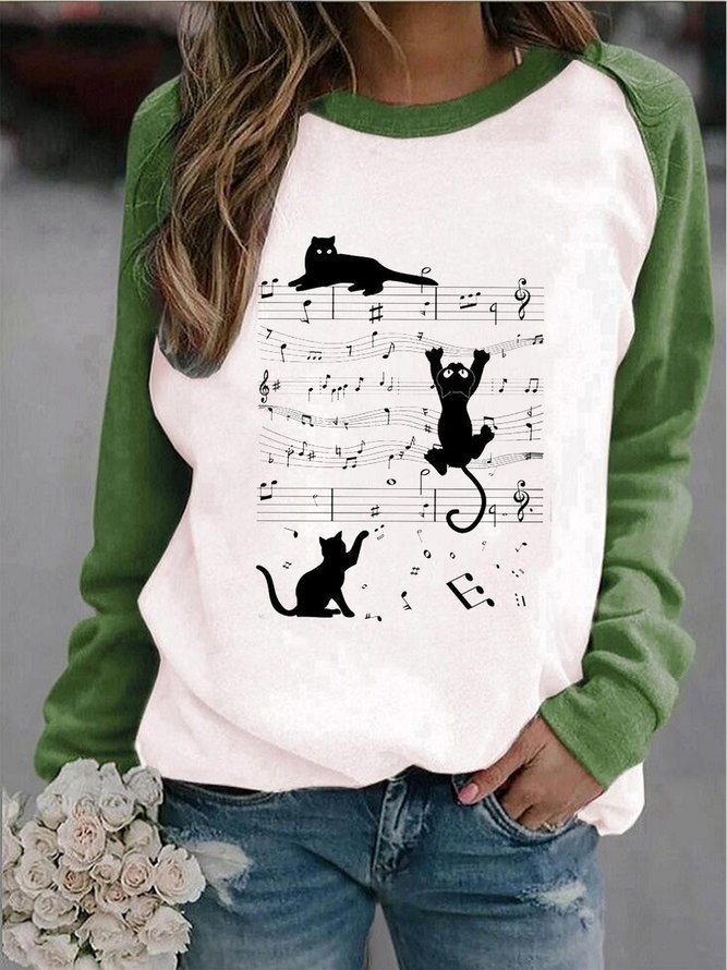 Sweat-shirts Décontracté Printemps / Automne Chat Polyester Quotidien Manches Longues Col Rond Droit Régulier pour Femmes