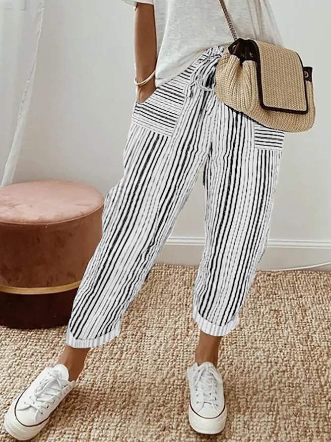 Pantalons Femmes Décontracté Toutes Les Saisons Abstrait Rayé Naturel Ample Meilleure vente Pantalon navet Droit CC