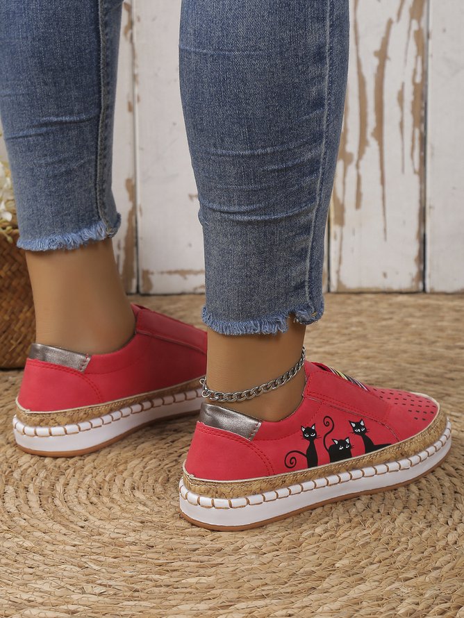 Appartements Femme Casual  Chat Split Joint  Talon Plat Tissu Slip On EVA