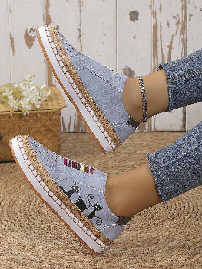 Appartements Femme Casual  Chat Split Joint  Talon Plat Tissu Slip On EVA