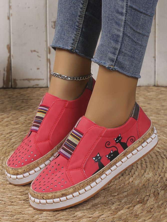 Appartements Femme Casual  Chat Split Joint  Talon Plat Tissu Slip On EVA