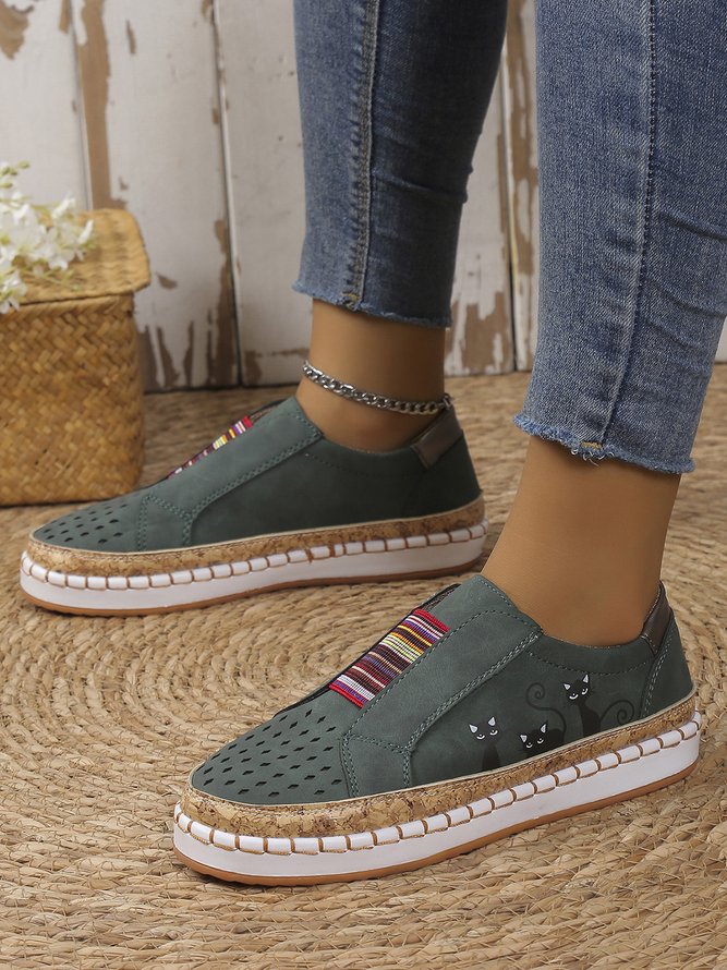 Appartements Femme Casual  Chat Split Joint  Talon Plat Tissu Slip On EVA