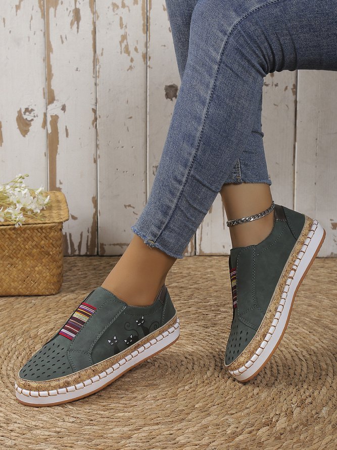 Appartements Femme Casual  Chat Split Joint  Talon Plat Tissu Slip On EVA