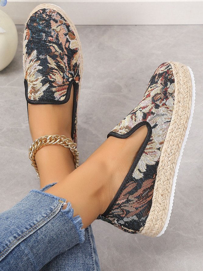 Espadrille Appartements Femmes Floral Été Vacances Tissu Tissu de Grande Taille Caoutchouc à Enfiler Augmentation de la hauteur