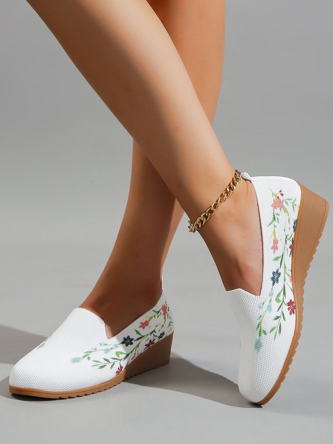 Profond bouche Unique Chaussures Femmes Décontracté Floral Toutes Les Saisons Imprimé Talon de Bloc Tissu Caoutchouc à Enfiler Meilleure vente