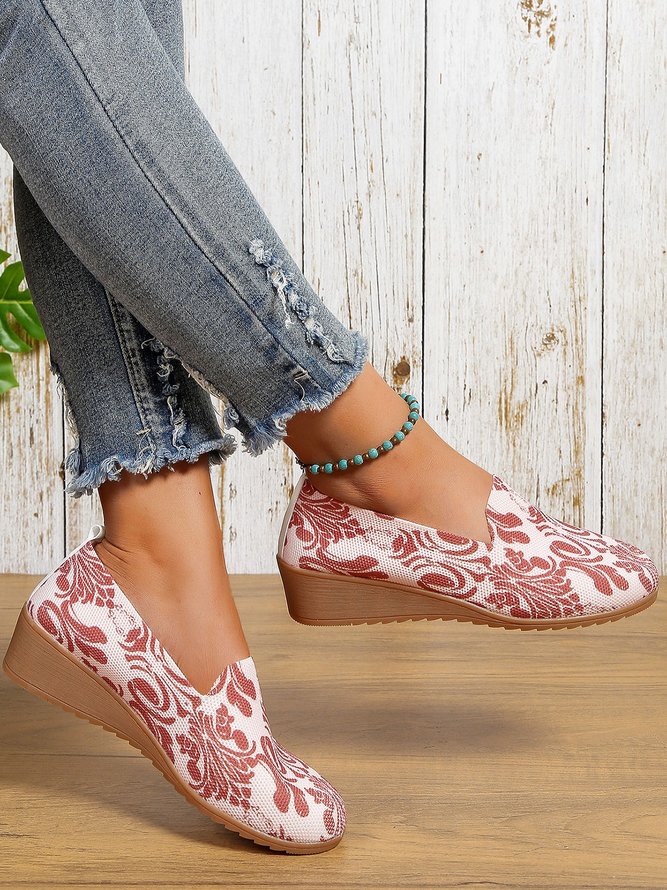 Profond bouche Unique Chaussures Femmes Décontracté Ethnique Toutes Les Saisons Imprimé Talon de Bloc Tissu de Maille Tissu Caoutchouc Meilleure vente