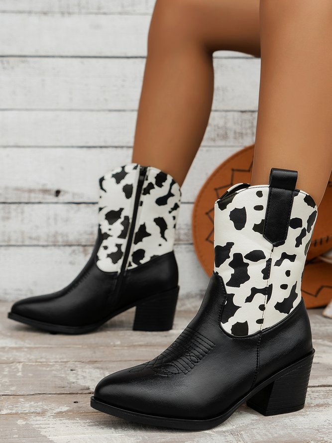 Occidental Bottes Bloc de Couleur Automne Ouest Style Augmentation de la hauteur Vacances Bottes de cow-boy PU PU à Enfiler pour Femmes