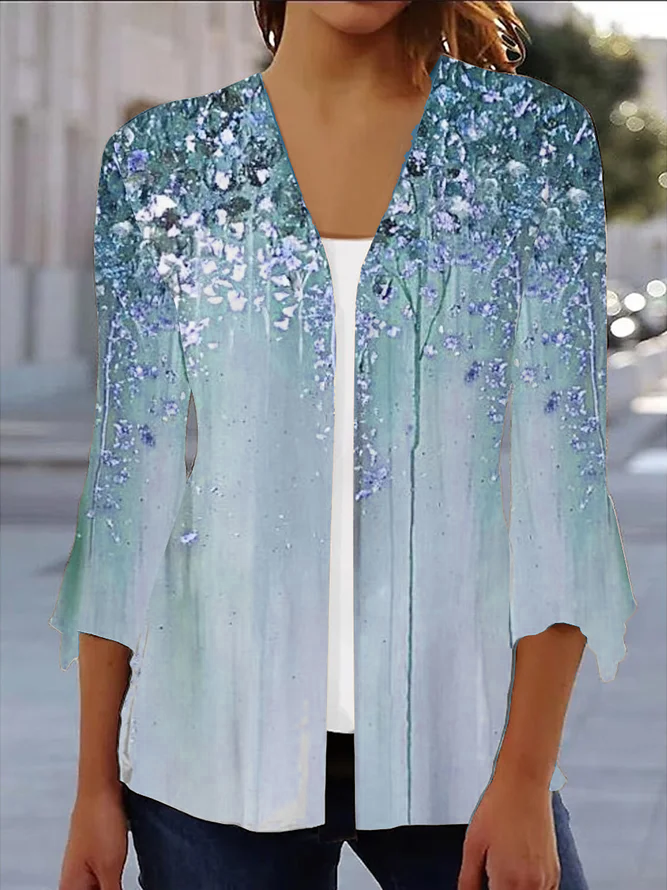 Kimono Décontracté Abstrait Printemps / Automne Ample Jersey Droit Régulier Col de Chemise AA pour Femmes