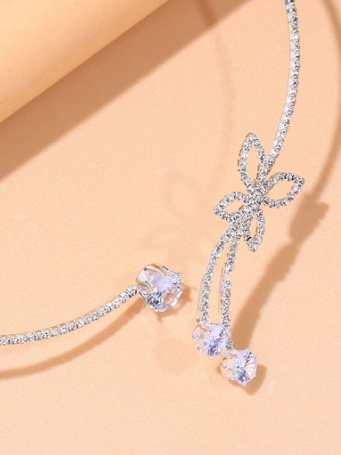 Collier Toutes Les Saisons Papillon Fête Mariage Avec Faux Diamant Collier Ras du Cou pour Femmes