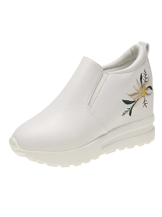 Profond bouche Unique Chaussures Décontracté Floral Toutes Les Saisons Brodé Bout Fermé Caoutchouc à Enfiler Augmentation de la hauteur Chaussures à bouche profonde pour Femmes