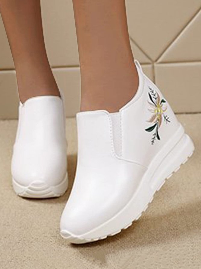 Profond bouche Unique Chaussures Décontracté Floral Toutes Les Saisons Brodé Bout Fermé Caoutchouc à Enfiler Augmentation de la hauteur Chaussures à bouche profonde pour Femmes