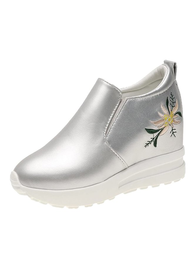 Profond bouche Unique Chaussures Décontracté Floral Toutes Les Saisons Brodé Bout Fermé Caoutchouc à Enfiler Augmentation de la hauteur Chaussures à bouche profonde pour Femmes