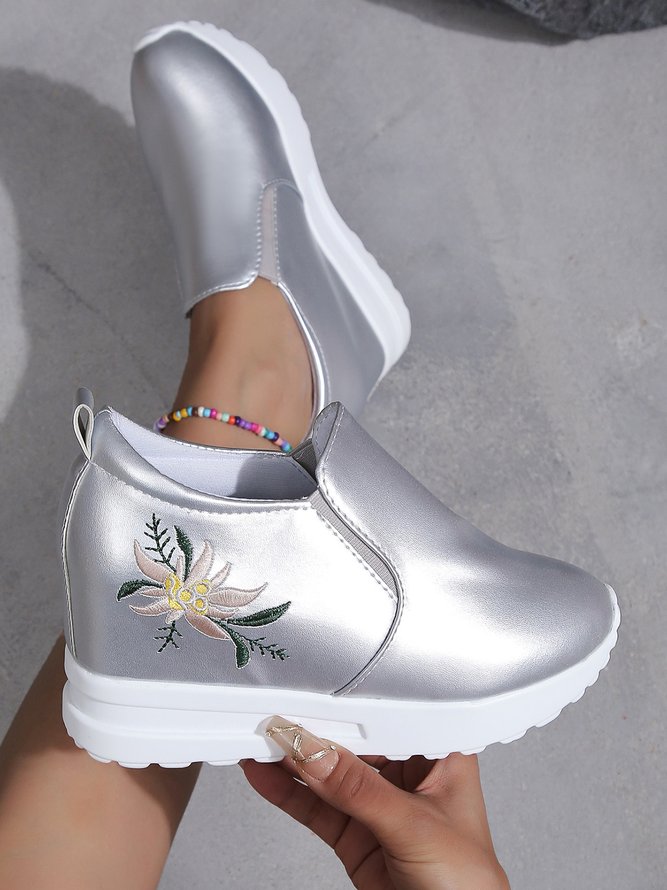 Profond bouche Unique Chaussures Décontracté Floral Toutes Les Saisons Brodé Bout Fermé Caoutchouc à Enfiler Augmentation de la hauteur Chaussures à bouche profonde pour Femmes