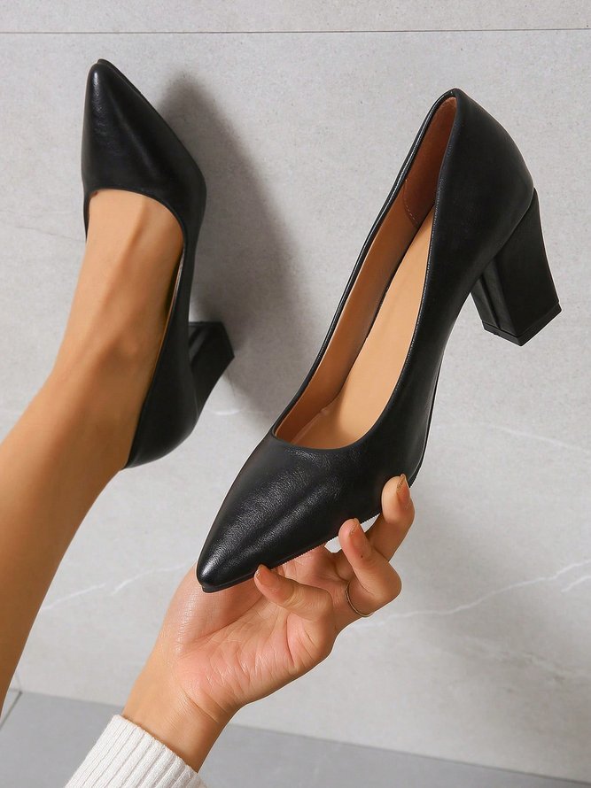 Appartements Femmes Plain Toutes Les Saisons Simple Quotidien Talon de Bloc PU Caoutchouc à Enfiler Chaussures à Tige Basse