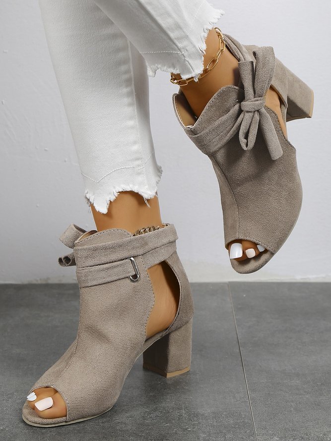 Mode Bottes Femme Plain Automne Élégant Quotidien Talon de Bloc Bout Rond PU à Lacets Sandales Bottes