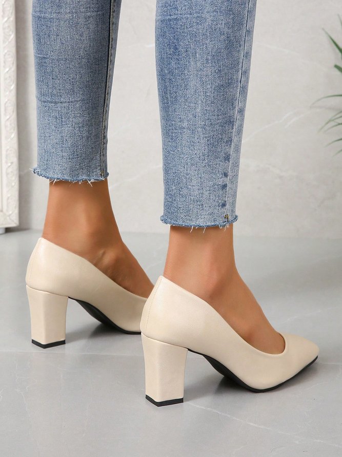 Appartements Femmes Plain Toutes Les Saisons Simple Quotidien Talon de Bloc PU Caoutchouc à Enfiler Chaussures à Tige Basse