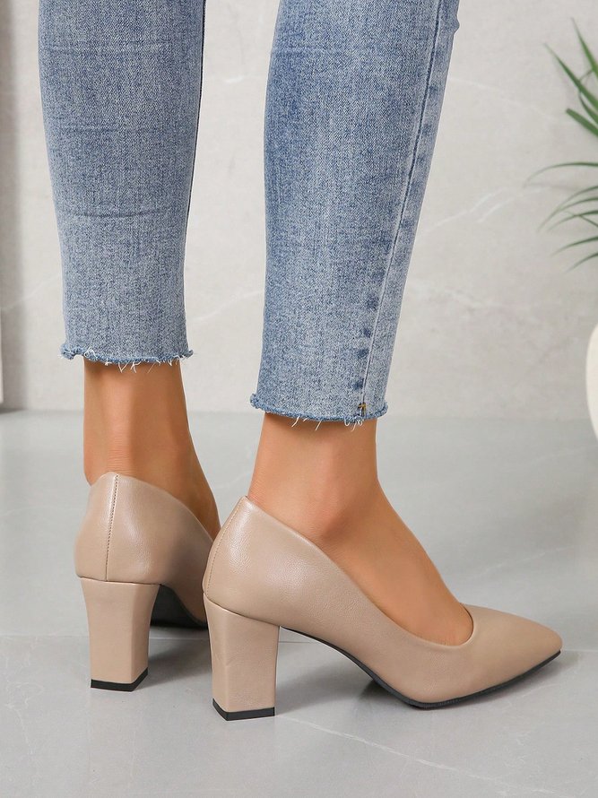 Appartements Femmes Plain Toutes Les Saisons Simple Quotidien Talon de Bloc PU Caoutchouc à Enfiler Chaussures à Tige Basse