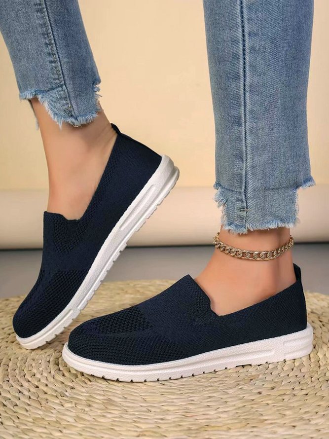 Tricoté à La Mouche Baskets Décontracté Plain Toutes Les Saisons à Talon Plat Tissu de Maille Tissu Standard à Enfiler Polyuréthane pour Femmes