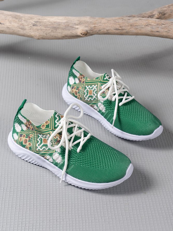 Tricoté à La Mouche Baskets Femme Ethnique Sportif Toutes Les Saisons Imprimé Haute-Élastique Bout Fermé Tissu de Maille Standard Polyuréthane