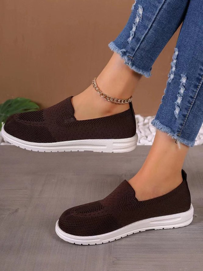Tricoté à La Mouche Baskets Décontracté Plain Toutes Les Saisons à Talon Plat Tissu de Maille Tissu Standard à Enfiler Polyuréthane pour Femmes