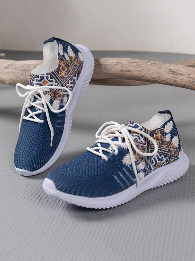 Tricoté à La Mouche Baskets Femme Ethnique Sportif Toutes Les Saisons Imprimé Haute-Élastique Bout Fermé Tissu de Maille Standard Polyuréthane