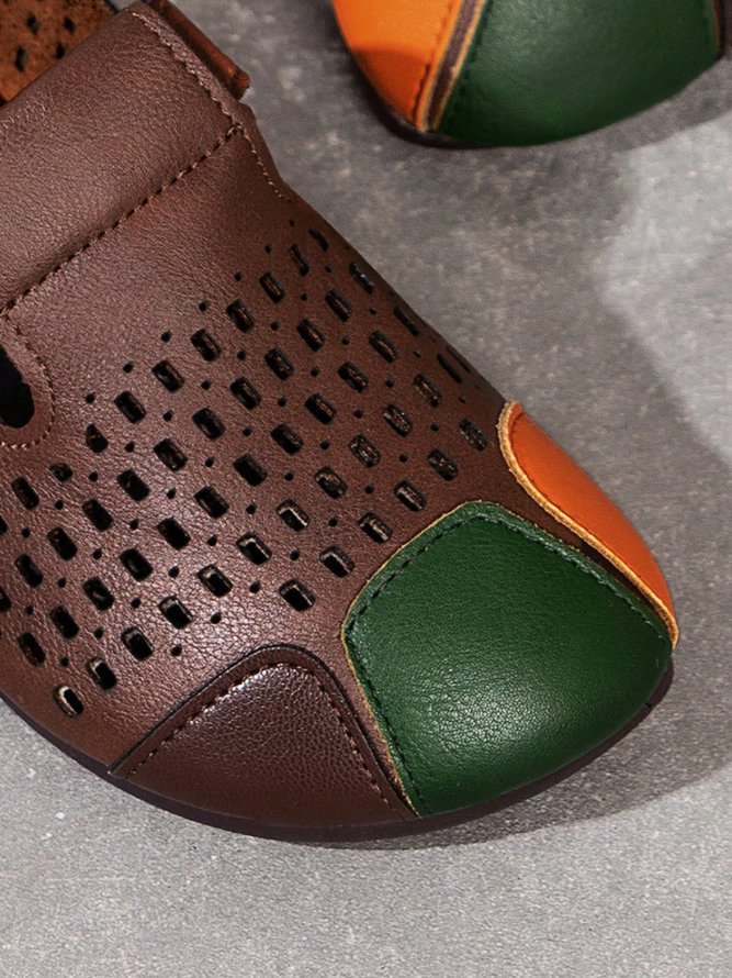 Profond bouche Unique Chaussures Rétro Bloc de Couleur Toutes Les Saisons Joint Fendu Respirable Quotidien Bout Rond PU Rétro Style pour Femmes