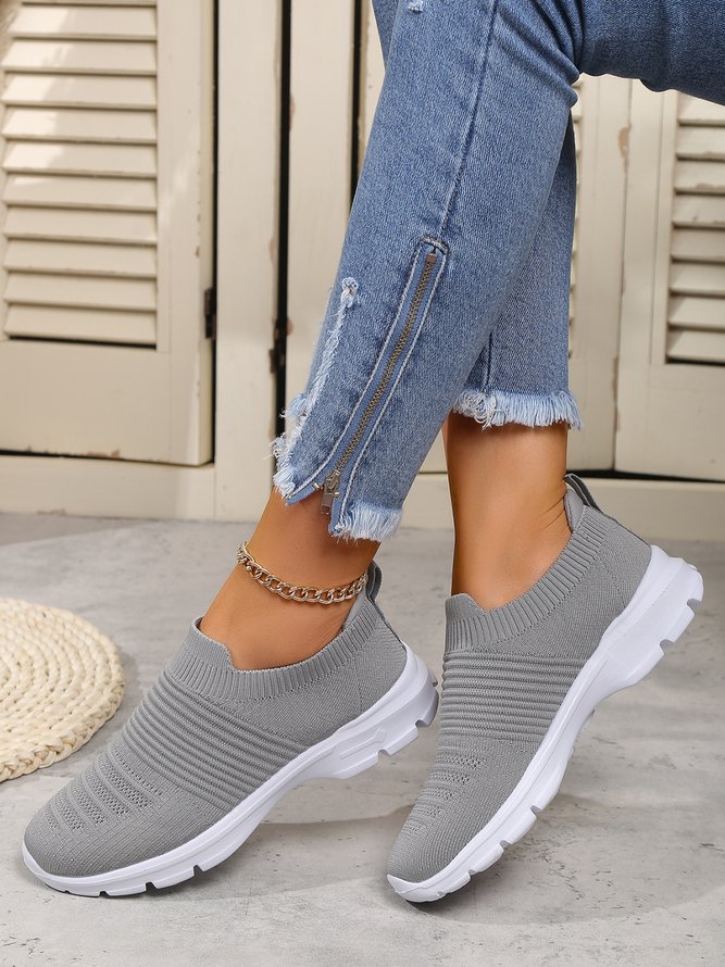 Tricoté à La Mouche Baskets Plain Sportif Toutes Les Saisons Haute-Élastique Bout Rond Tissu de Maille Tissu Chaussures tissées à la mouche Standard pour Femmes