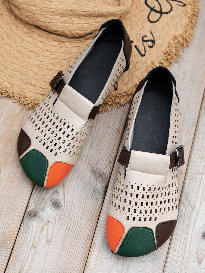Profond bouche Unique Chaussures Rétro Bloc de Couleur Toutes Les Saisons Joint Fendu Respirable Quotidien Bout Rond PU Rétro Style pour Femmes