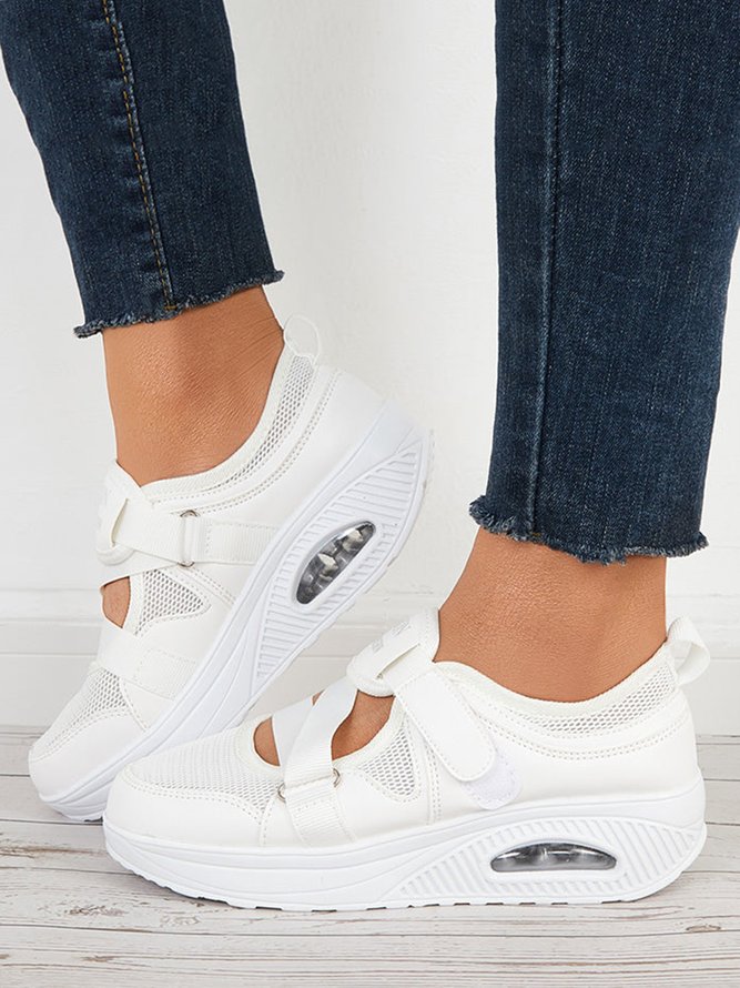Marche à pied Chaussures Bloc de Couleur Sportif Toutes Les Saisons Joint Fendu Crochet et boucle Augmentation de la hauteur Quotidien Talon de Bloc Chaussures de jogging pour Femmes