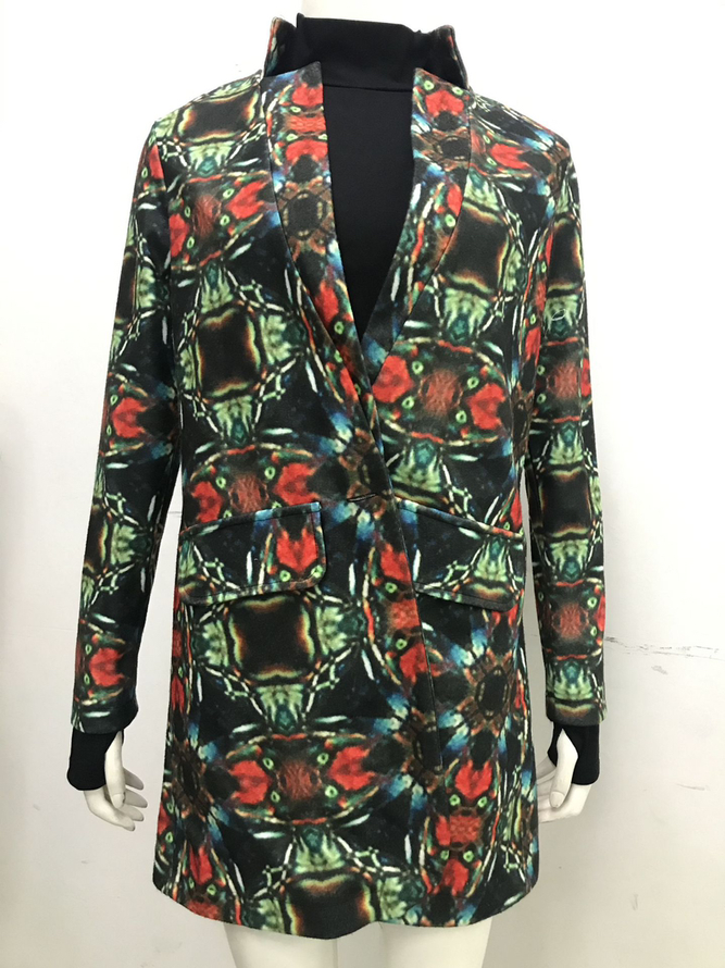 Blazers Géométrique Printemps / Automne Urbain Polyester Naturel Coupe Régulière Col Châle Droit Régulier pour Femmes