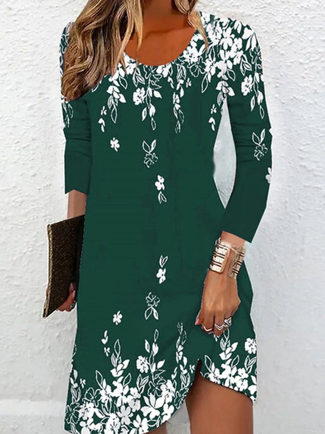 Robes Femmes Décontracté Floral Printemps / Automne Naturel Mi-longue Droit Régulier Élasticité moyenne Non Ceinture