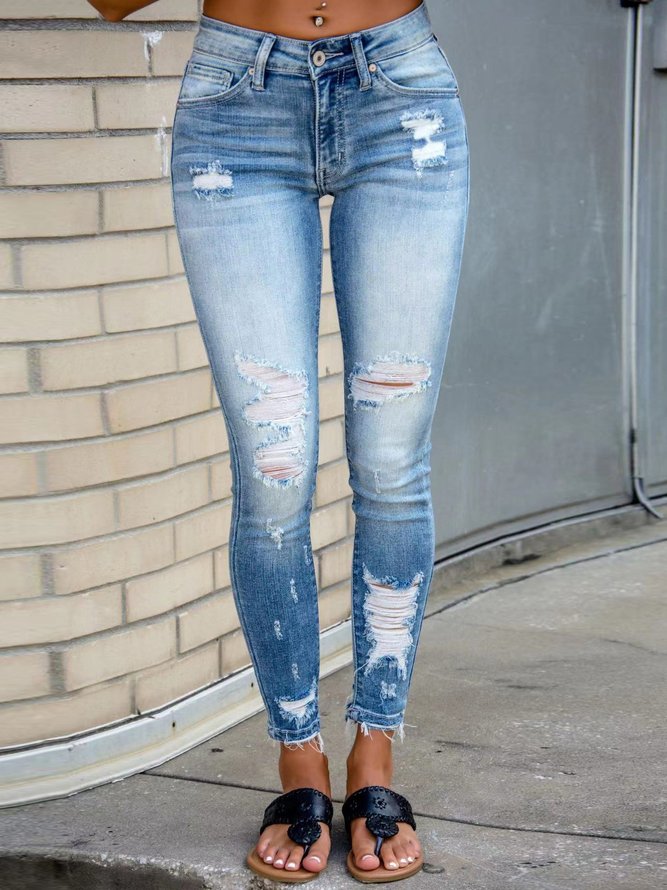 Jeans Décontracté Plain Printemps / Automne Naturel Quotidien Coupe Régulière Toile de Jean Régulier Élasticité moyenne pour Femmes