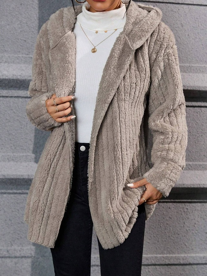 Caniche Blousons Femmes Décontracté Plain Hiver Sweat-shirt à Capuche Naturel Poids lourd Aucune élasticité Manches Longues Tissu pelucheux/polaire granuleux