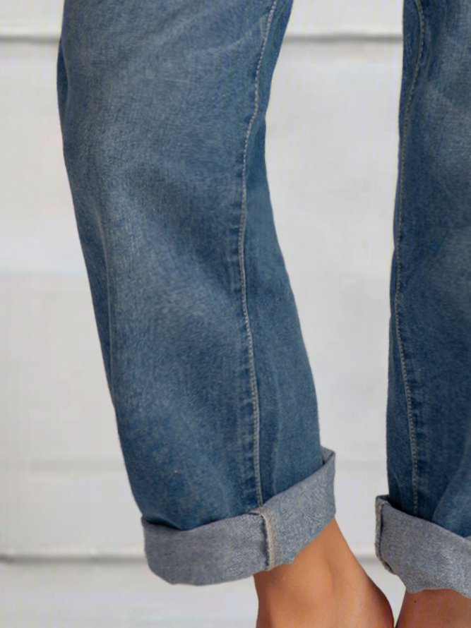 Jeans Décontracté Uni Printemps Coton Poids moyen Pas d'élasticité Taille mi-haute Longue H-Line pour Femme