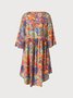 Robes vacances Paisley été col rond léger sans élasticité genou fibre de polyester manches évasées pour femme
