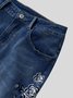 Jeans Décontracté Floral Automne Boutons Naturel Micro-Élasticité Quotidien Cloche-Bas de pantalon Long pour Femmes